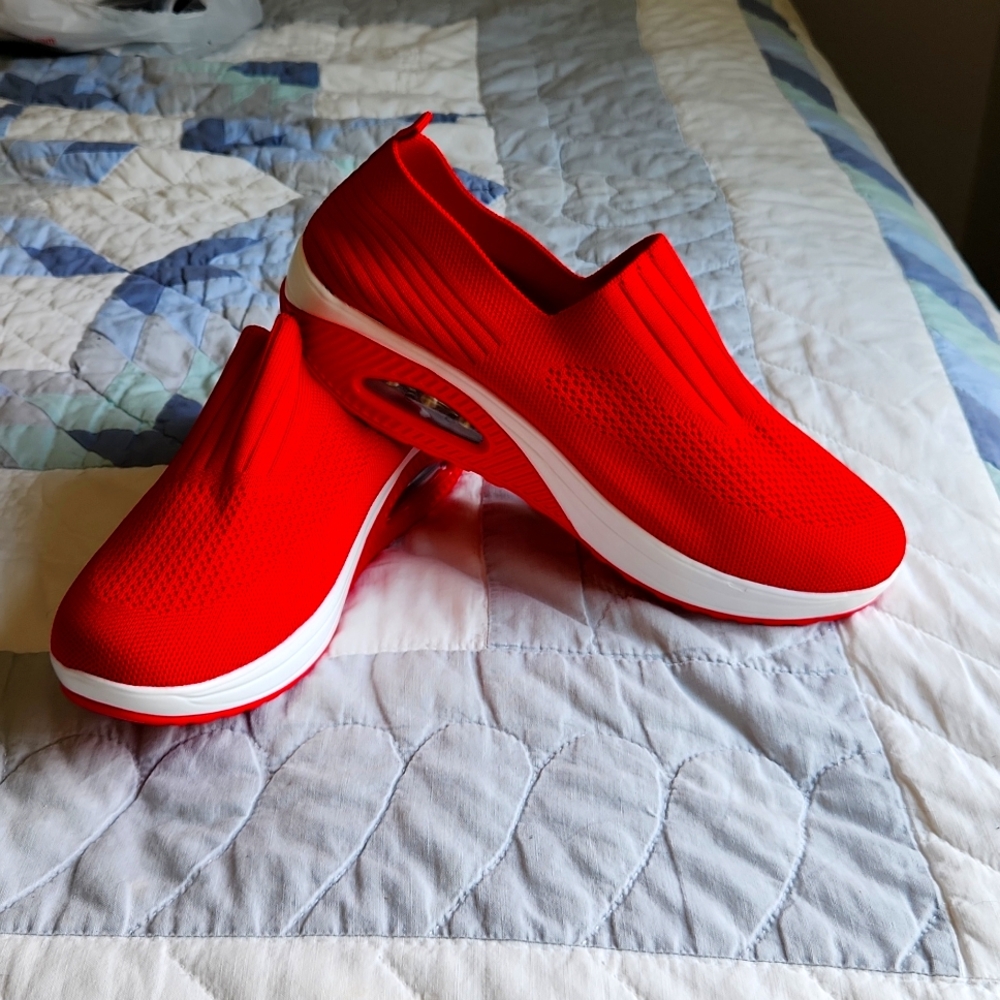 New Red slip on casual shoes, women's 11